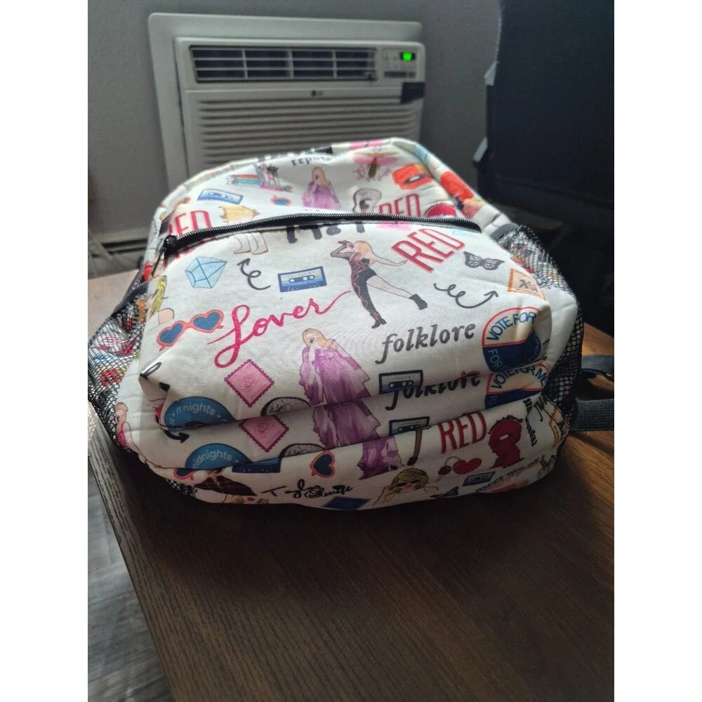 Taylor Swift Eras Tour Collage Backpack White Red 1989 Lover Swiftie School Bag